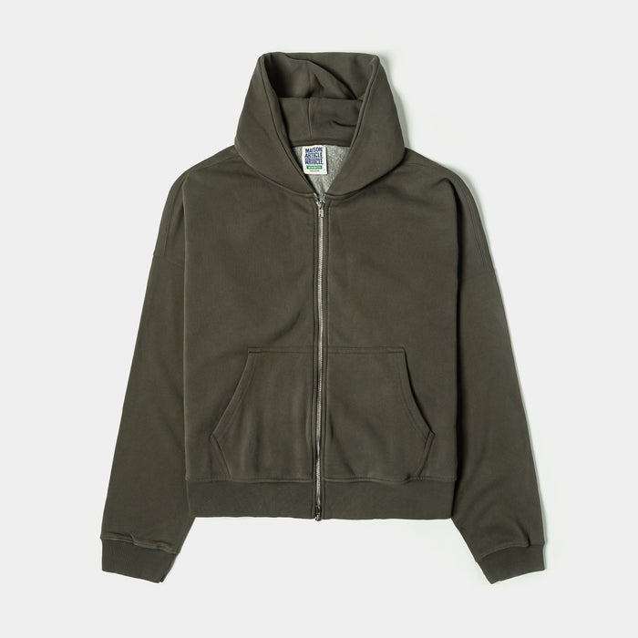 Washed Full Zip Mens Hoodie (Olive)