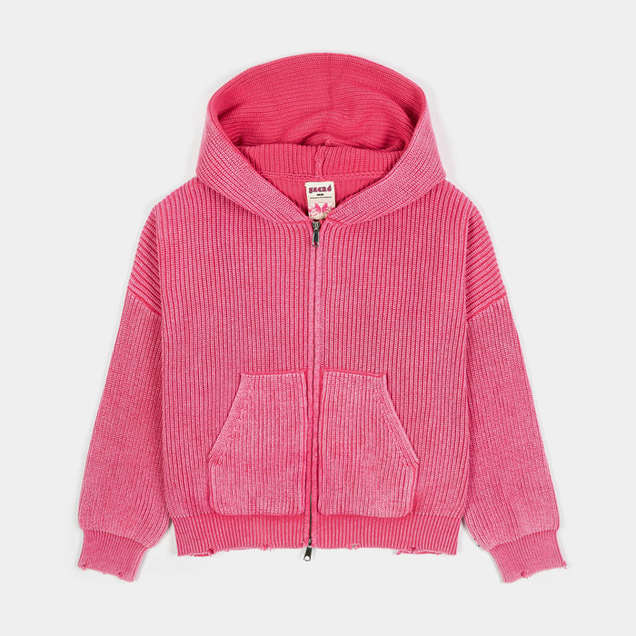 Washed Pink Knit Full Zip Womens Hoodie (Washed Pink)