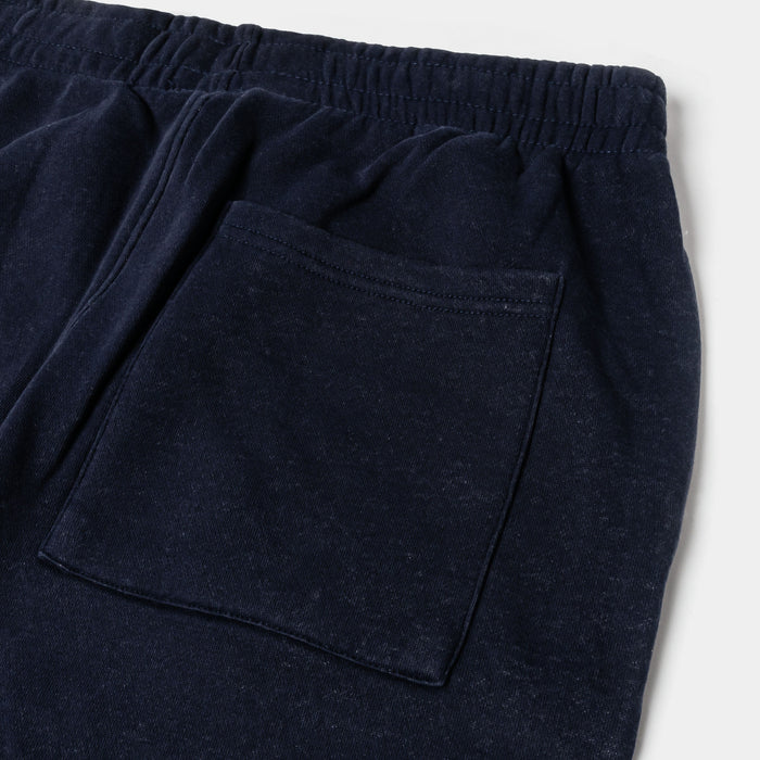 Washed Wide Leg Fleece Mens Pants (Navy)