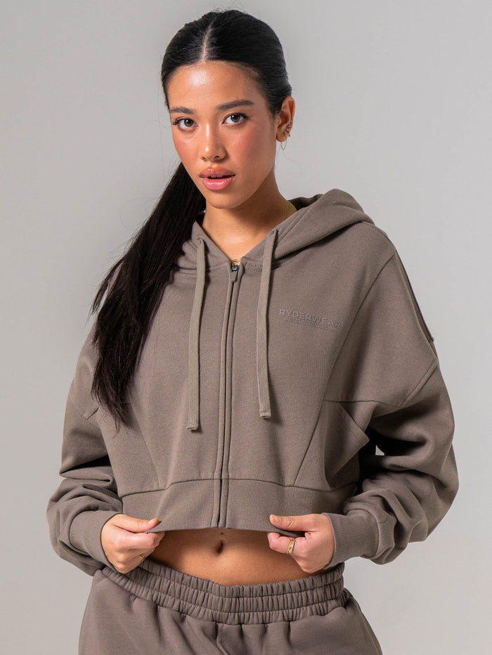 Womens Track Jacket - Deep Taupe Clothing Ryderwear