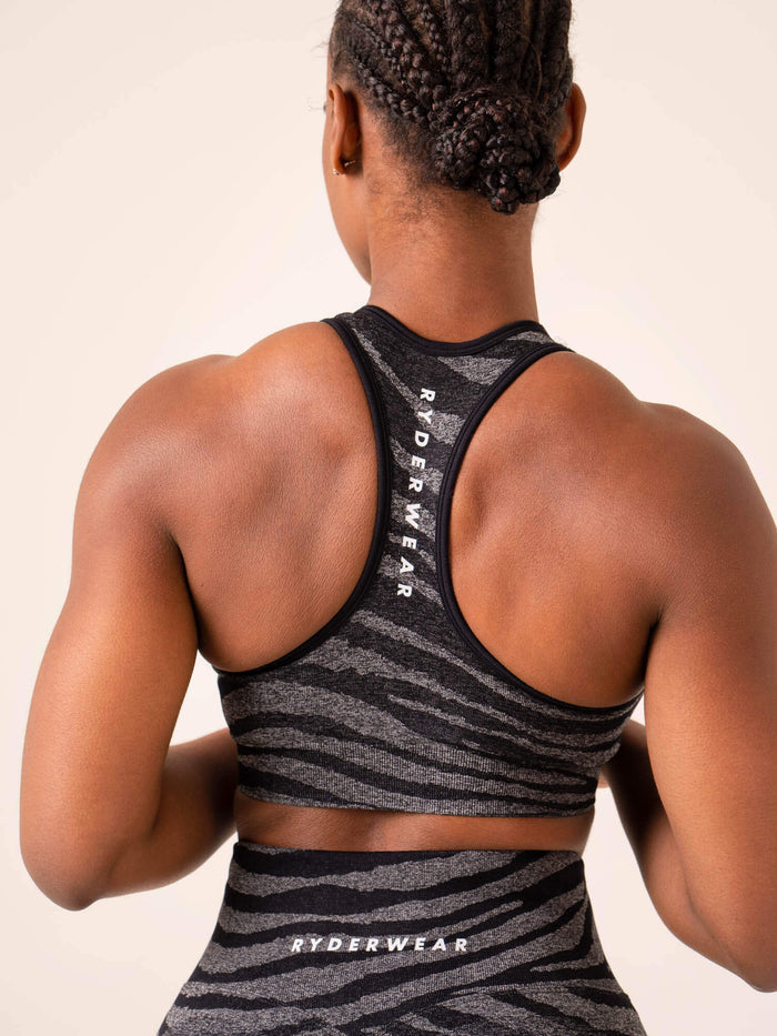Zebra Seamless Sports Bra - Grey Marl / Black Zebra Clothing Ryderwear